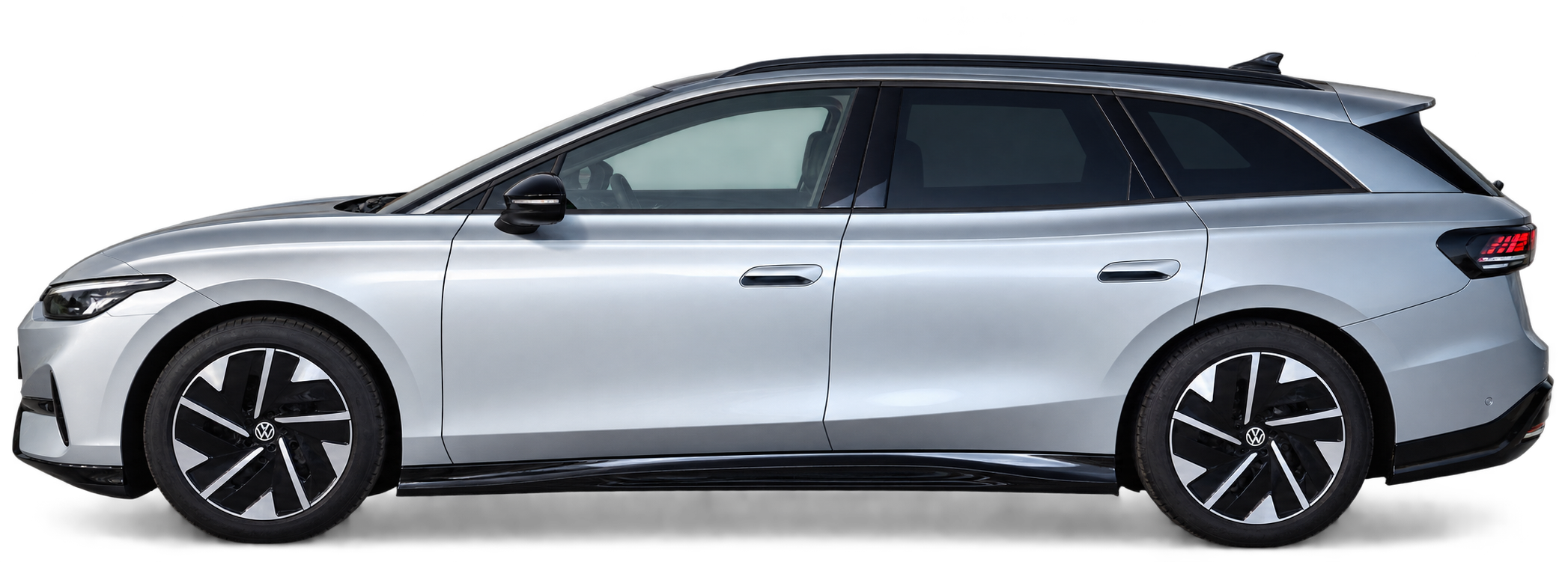 Volkswagen ID.7 Tourer plateado del servicio Taxi Vilaller, aislado sobre fondo claro
